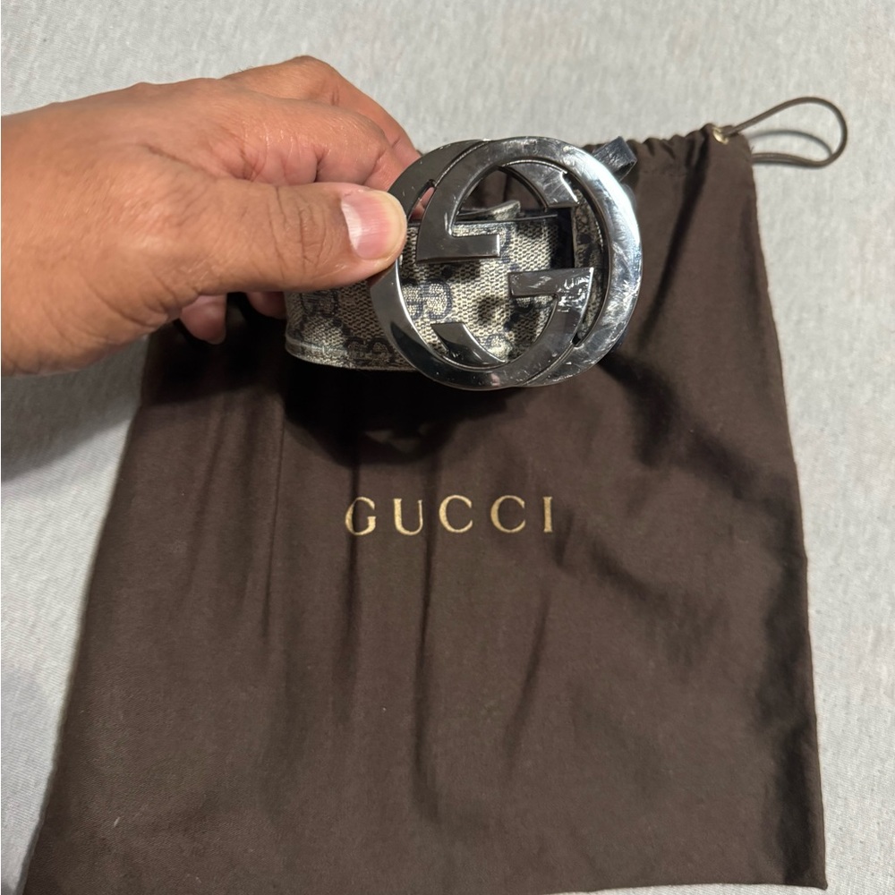 Gucci Silver and Cream Monogram Belt